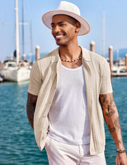 COOFANDY Men's Knit Shirts Short Sleeve Button Down Polo Shirt Fashion Casual Summer Beach Shirts