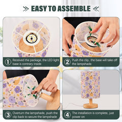 Beautiful Flower Pumpkins Bedside Table Lamp Small Desk Lamps Linen Fabric Shade Decorative Nightstand Lamp LED with USB Port Wood Base for Bedroom Living Room