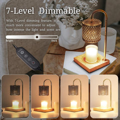 Candle Warmer Lamp for Jar Candles, Electric Candle Warmer with 2 Bulbs, 2/4/8h Timer & 7 Level Dimmer, Candle Lamp Warmer Top Melting for Scented Wax (Black-Gold)