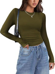 Zeagoo Womens Long Sleeve Stretch Crewneck Ribbed T-Shirt Slim Fit Casual Basic Tops S-XXL