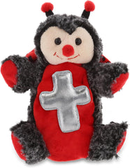 DolliBu Red Ladybug Hand Puppet Stuffed Animal with Silver Cross and Personalization - Baptism Gifts for Boys and Girls, Dedication Christening Gifts Plush Prayer Toy Healing Teddy Bear - 8 Inch
