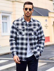 MAGCOMSEN Men's Flannel Shirts Long Sleeve Quilted Lined Button Down Plaid Flannel Jacket Heavyweight Warm Winter Coat