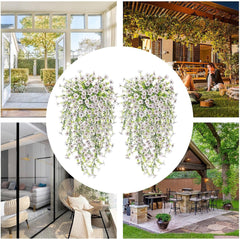 2 Pieces Artificial Hanging Flowers Outdoor Faux Plants Window Sill Greenery Vines Vibrant Hangable Artificial Flowers Vine for Wedding Garden Decor