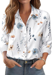 Zeagoo Button Down Shirts for Women Dressy Floral Printed Long Sleeve Blouse Business Casual Work Tops