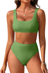 ANRABESS Women Swimsuits Two Piece Bikini Set High Waisted Ribbed Tummy Control Modest Bathing Suits 2025 Beach Swim Wear