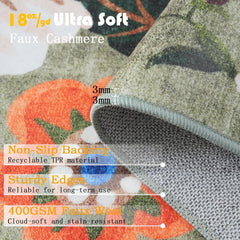 Area Rugs 24x17 Inch Home Decor Entry Rug, Small Door Mat Bath Mats for Bathroom, Non Slip Floral Low Pile Tub Mat for Sink Shower Doorway Tub Kitchen Sink(2 x 1.4 ft, Black Lawn)