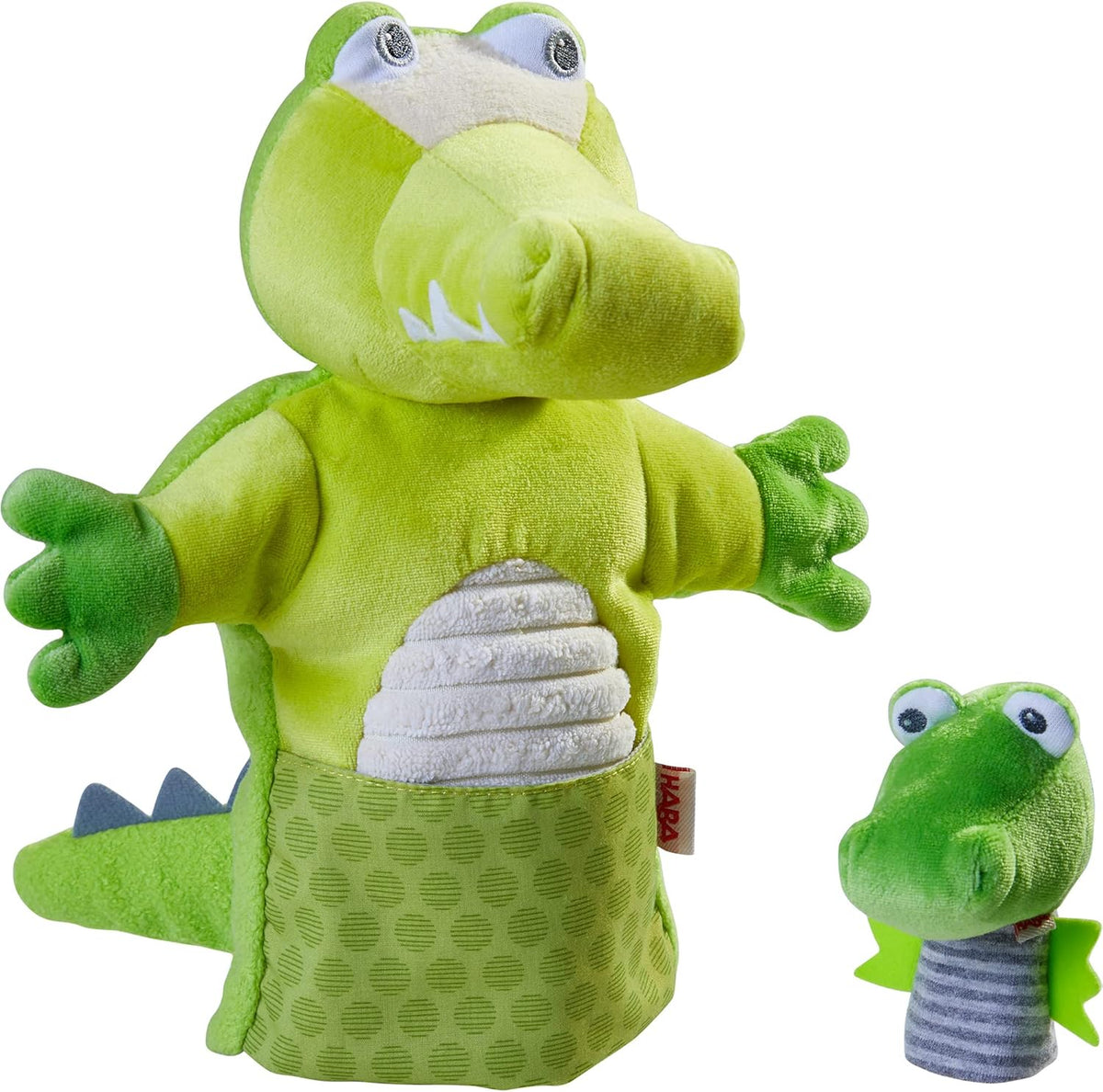 HABA Crocodile & Baby Finger Puppet Set - Hand Puppets for Kids - Toddler Pretend Play and Puppet Theater Toddler Activities and Learning Toys