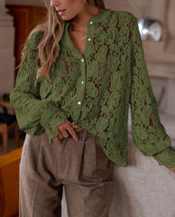 PRETTYGARDEN Women's Dressy Casual Lace Blouse Long Sleeve Button Up Shirts Tops Spring Fall Fashion Clothes