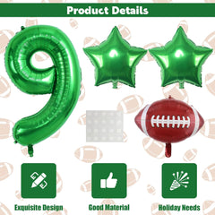 4Pcs Football Balloons,Football Birthday Number Mylar Foil Balloons,Sports Theme Birthday Party Decorations Supplies for Adults Men (Number 6)