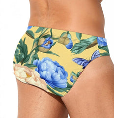Blue Peony Flower Men's Swimsuit Brief Beach Shorts Bikini Swimwear Sexy Swimming Trunks