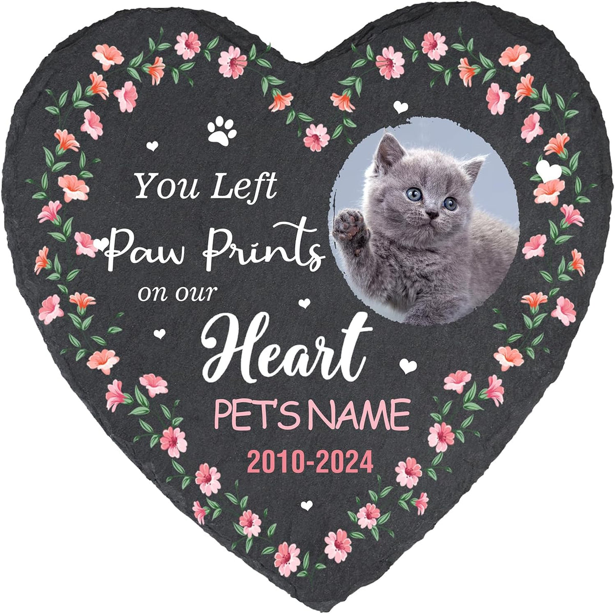 Cowcute Personalized Dog Memorial Stone, Customized Dog Memorial Gifts for Loss of Dog, Custom Pet Memorial Stone for Dog Mom Cat Owner, Garden Pet Grave Markers Headstone, Heart Shaped
