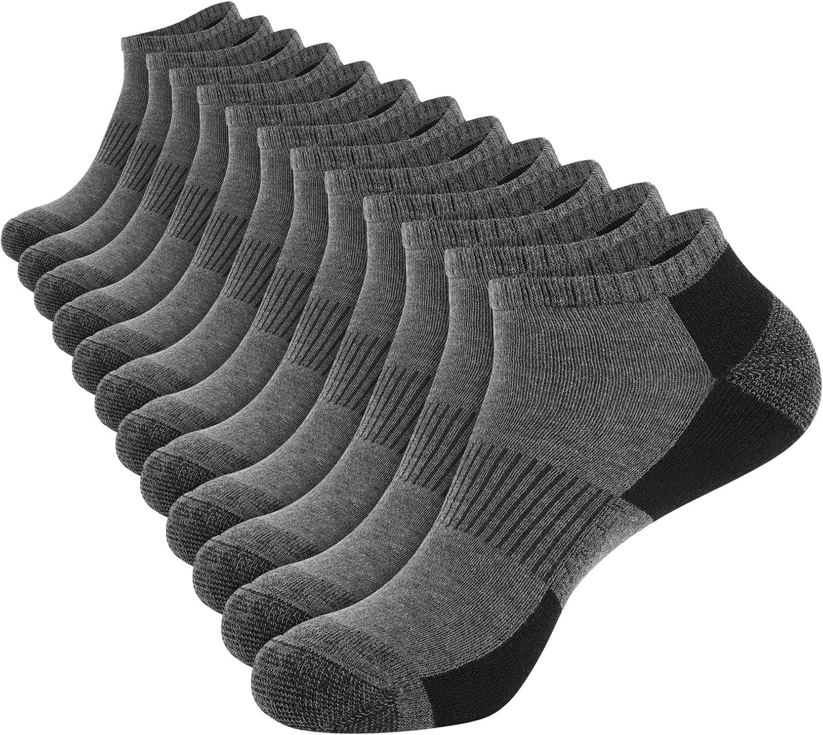 COOPLUS 12 Pack Mens Cushioned Ankle Socks, Low Cut Breathable Casual Socks (Shoe Size 6-11)