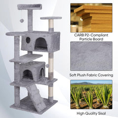 54-inch Cat Tree with Sisal-Covered Scratching Posts, Sturdy Standing Cat Tower for Indoor Kittens, Multi-Level Platforms, Perches, Condo and Hanging Ball for Cats to Play and Sleep