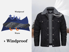 KEFITEVD Men's Corduroy Jacket Sherpa Lined Fleece Trucker Jackets Cotton Turn-down Collar Jacket Warm Winter Coat