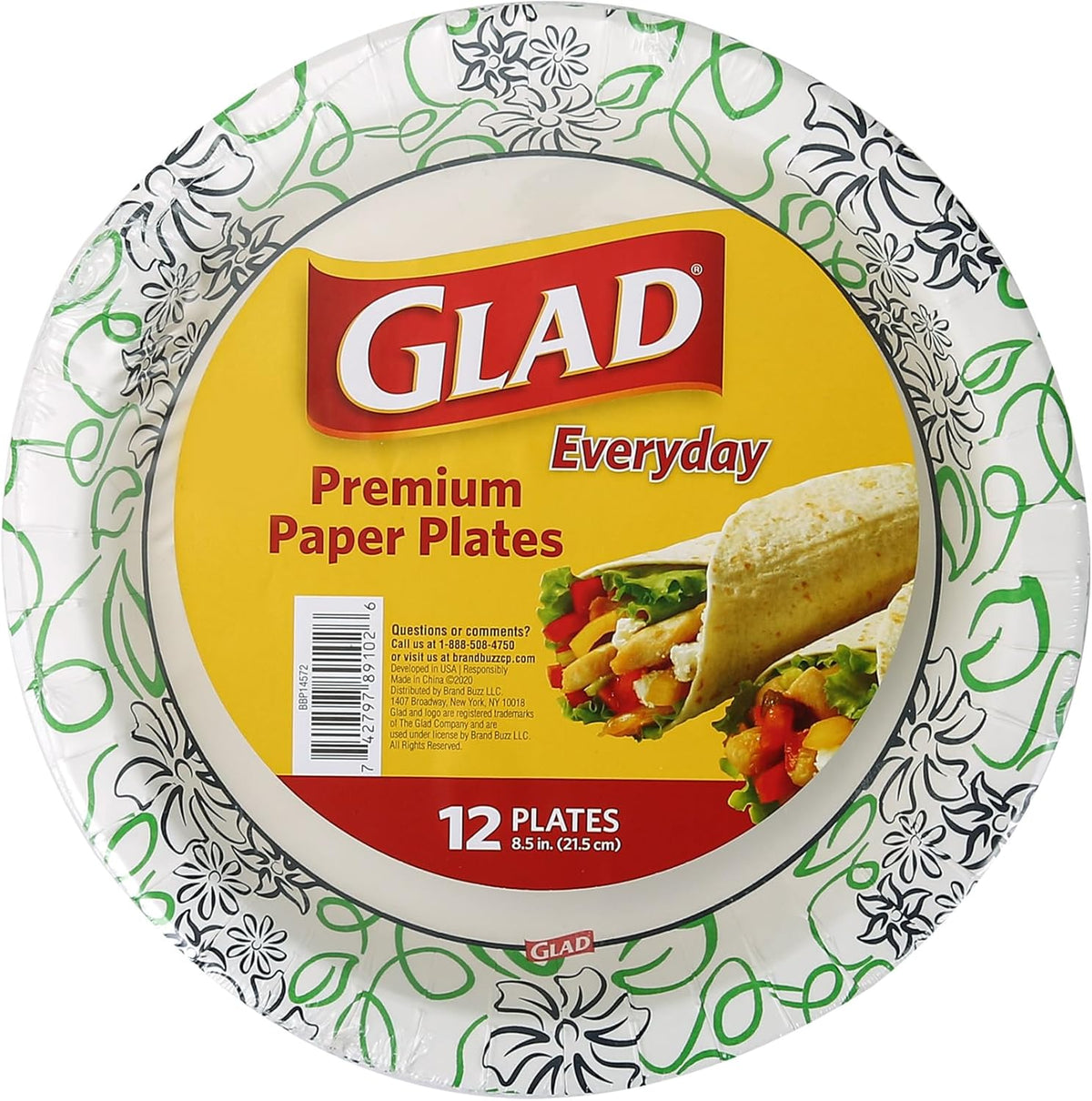 Glad Round Disposable Paper Plates, Whimsical Florals Pattern - Strong, Sturdy, Soak Proof, and Microwavable Decorative Plates for Dinner and Everyday Use, 8.5 Inch, 12 Count