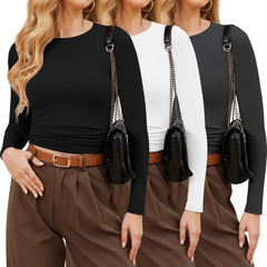 CE' CERDR 3/5 Pack Womens Long Sleeve Shirts Crew Neck Basic Tees Tight Fitted Casual Going Out Stretchy Slim Tops