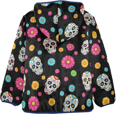 CHIFIGNO Sugar Skulls Flowers Black Toddler Boy Soft Comfy Sweatshirt Jacket with Polar Fleece Lining 3T