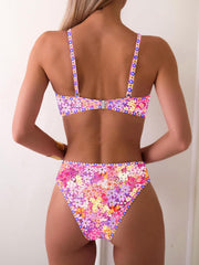 Fanuerg Women's Triangle Bikini Sets O Ring Linked Two Piece Swimsuits Floral Printed Cheeky Bathing Suit