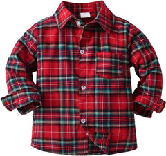 Boys Plaid Shirt Long Sleeve Button Blouse Casual Slim Fit Tops Coat Outwear Kids Trendy Tees Clothes with Pockets