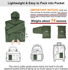 Outdoor Ventures Men's Lightweight Packable Hooded Puffer Jacket Insulated Winter Coat for Snow Ski Traveling