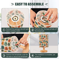 Doodle Style Pumpkins Bedside Table Lamp Small Desk Lamps Linen Fabric Shade Decorative Nightstand Lamp LED with USB Port Wood Base for Bedroom Living Room