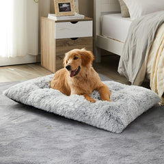BFPETHOME Dog Beds for Large Dogs, Plush Dog Crate Bed Fluffy Cozy Kennel Pad for Sleeping &Ease Anxiety, Washable Pet Mats with Anti-Slip Bottom for Large Dogs, Grey