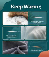 CREATMO US Girl's Kids Metallic Shiny Jacket with Detachable Fur Collar Warmth Winter Outerwear