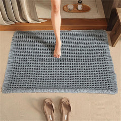 Bath Mats for Bathroom, 20" X 31.5" Absorbent Washable Non Slip Bathroom Rugs with Tassels,Waffle Bath Mat,Soft Shaggy Thick Bathmat for Bath Floor Accessories Shower Room Beside Bathtub (Grey)