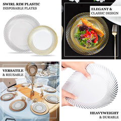 Efavormart Set of 10-6" White Round Disposable Plastic Silver Twirl Rim Salad Dessert Plates for Weddings, Birthdays, Parties, Gathering, Graduation Ceremonies, Special Events