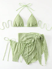 GORGLITTER Women's 3 Piece Swimsuits Halter Triangle String Bikini Set with Beach Skirt Swimwear Set
