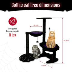 Gothic Cat Tree with Coffin Cat Bed, Gothic Cat Tower, Coffin cat Tree with Sisal Scratching Posts for Halloween cat, Small Size, Black with Red Littlesy