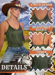 Womens Western Cowgirl Fringe Top - Country Concert Outfits Festival Tassel Hem Boho Rodeo Camisole Rave Tank Shirt