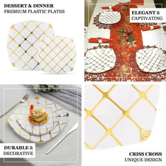 Efavormart 10 Pack | White/Rose Gold Marble 6" Square Plastic Appetizer Dessert Plates, Disposable Party Plates