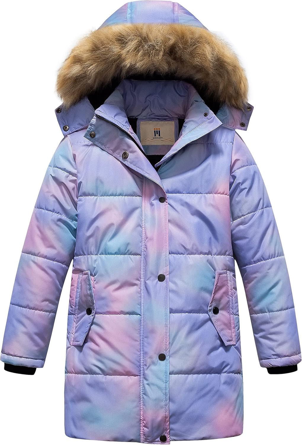CREATMO US Girl's Winter Fleece Lined Long Parka Puffer Coat Thicken Ski Jacket With Fur Trim Hood