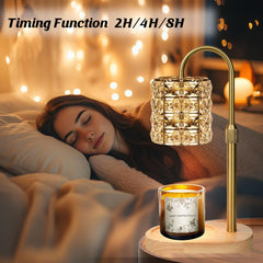 Crystal Candle Warmer Lamp with Timer Dimmer, Adjustable Height Candle Warmer, Birthday Gifts for Women, House Warming Gifts for New Home Bedroom Decor, Wax Melt Warmer Lamp with 2 Bulbs, Gold