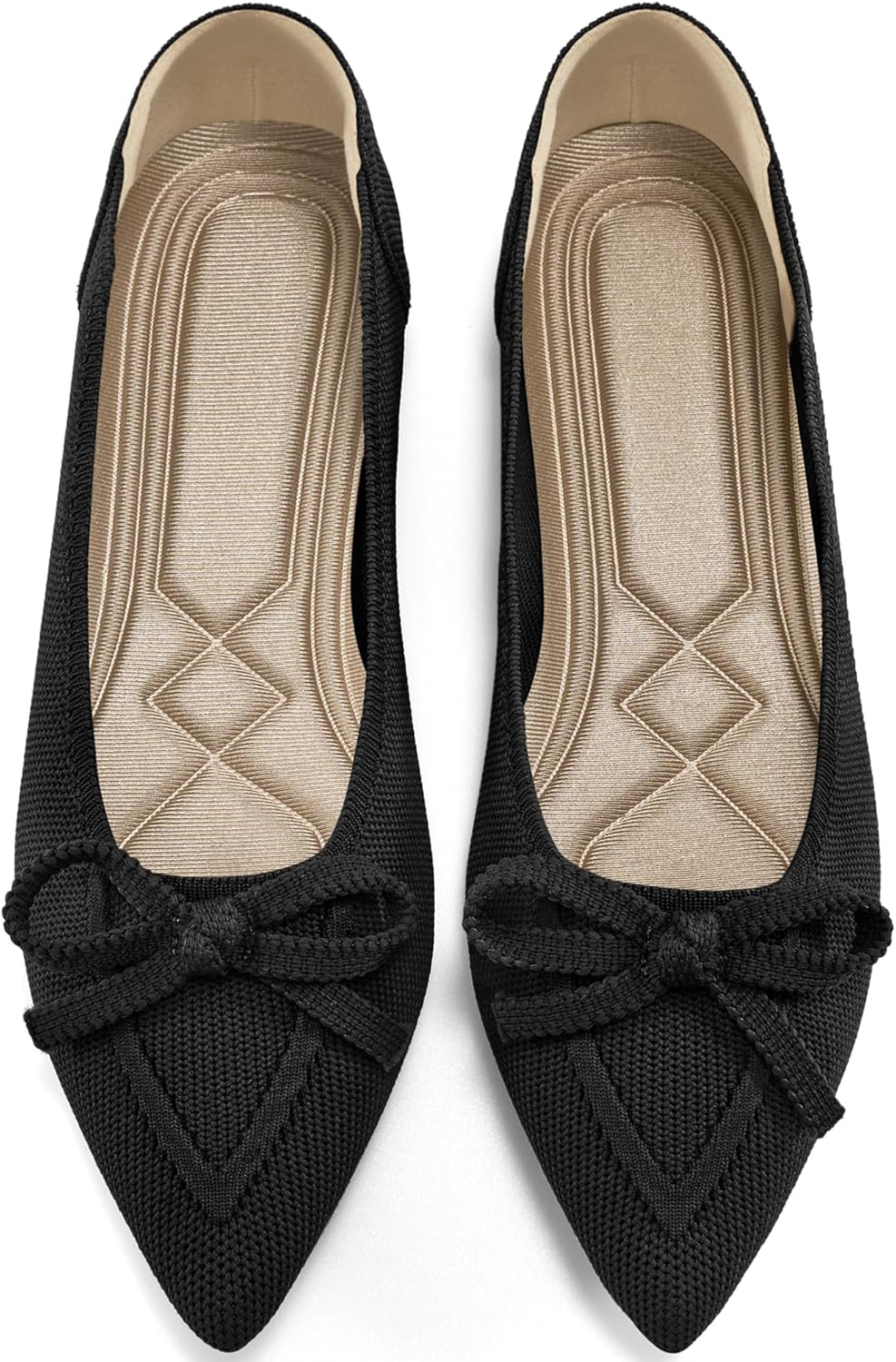 Ablanczoom Ballet Flats Shoes for Women: Dressy Pointed Toe Bow Knit Flats Comfortable Slip On Work Business Shoes for Driving Dating Wedding