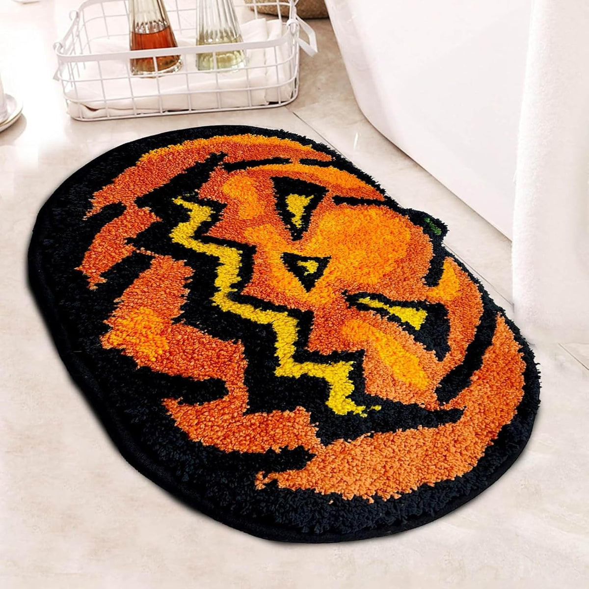 2025 Halloween Pumpkin Bath Mat, Cute Pumpkin Shape Bath Mat, Halloween & Fall Non-Slip Shower Rug, Non-Slip Pumpkins Shape Shower Mat for Bathroom, Kitchen, Porch & Home Decor (C)
