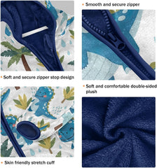 CHIFIGNO Cute Blue Dinosaurs Tree Toddler Polar Fleece Lined Winter Jacket, Fleece Toddler Jacket with Hooded 3T