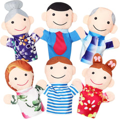 6 Pcs Family Style Hand Puppets Soft Plush Puppet Family Members Cute Hand Toys for Teachers Parents Shows Story Time Playtime Schools, Grandparents, Mom, Dad, Brother, Sister