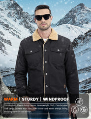 MAGCOMSEN Men's Winter Jacket Lined Sherpa Jacket Warm Trucker Coat Multi Pocket