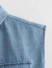 Perbai Womens Cropped Button Down Shirt Summer Collared Sleeveless Loose Denim Top with Pockets