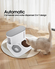 Automatic Cat Feeder,Gravity Auto Timed Pet Dry Food Self Feeding Container Dishes Bowl and Water Dispenser Fountain for Dog Puppy Kitten Kit Set Integrated 2 in 1 Continuous Tray(Grey)