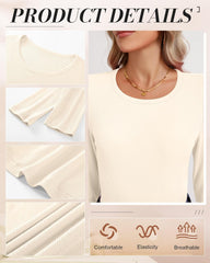 Ficerd 3 Pack Women's Ribbed Long Sleeve Tops, Crew Neck Slim Fit Undershirts Knit Basic Casual Stretch Layering Tee Shirts