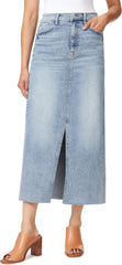 Kensie Jeans for Women High Rise Frayed Hem Front Slit Maxi Jean Skirt 36-Inch, Sizes 0-12