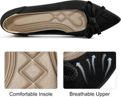 Ablanczoom Ballet Flats Shoes for Women: Dressy Pointed Toe Bow Knit Flats Comfortable Slip On Work Business Shoes for Driving Dating Wedding