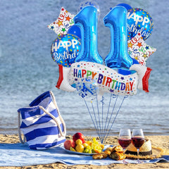 Happy 1st Birthday Balloon Colorful Banner Balloons Set 1st Year Old Birthday Blue Theme 1 Balloon Number 1 Foil Mylar Balloons Kids 1 Party Balloons Confetti Latex Mylar Balloons Party Supplies