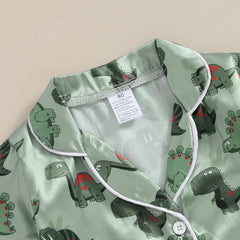 BULINGNA Kids Summer Satin Pajamas Sets Toddler Boys Dinosaur Pjs Short Sleeve Silk Nightwear Two Piece Sleepwear Loungewear