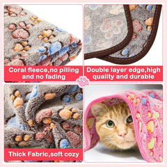 Panelee 8 Pieces Puppy Blanket Dog Blanket Fleece for Medium Small Dogs Soft Flannel Throw Pet Pad Paw Print Sleep Mat Bed Cover for Cats Pets Cage