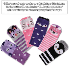 FNOVCO Girls Knee High Socks Kids Crazy Fun Gift Cute Animal Patterns Cotton Long Socks 6 Pairs