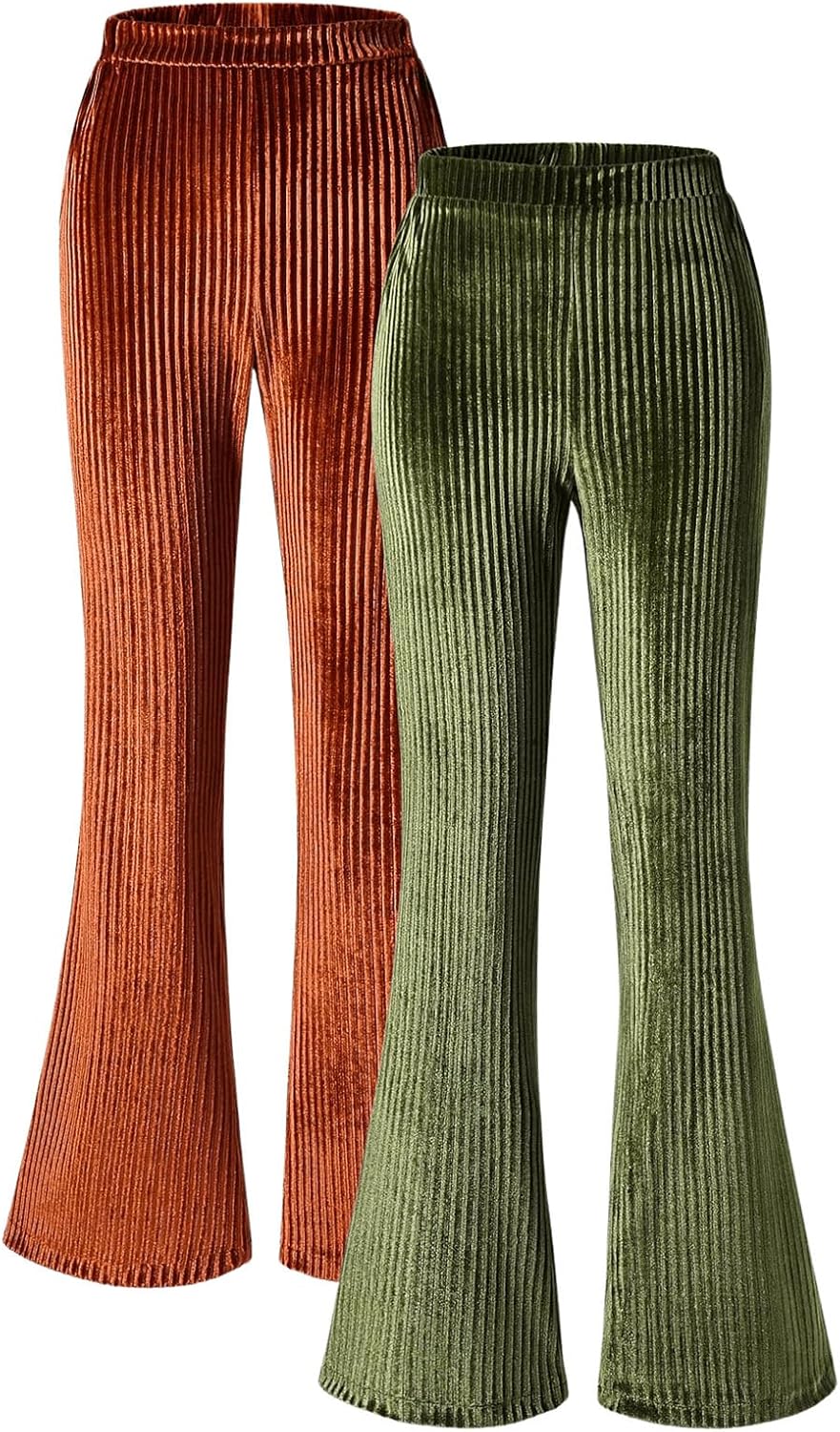 Floerns Girl's 2 Pcs Elastic Waist Flare Leg Pants Velvet Winter Bell Bottom Legging